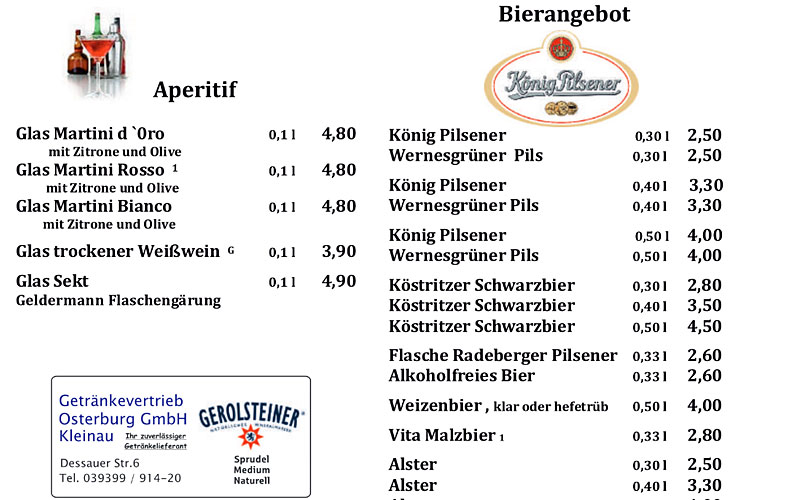 Unsere Getraenkekarte im Waldhotel & Restaurant Alte Ziegelei